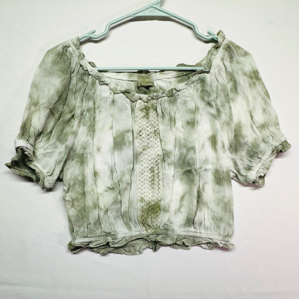 Kiwi + Punch Tie Dye Crochet Crop Top Ruffle Short Sleeve Elastic Boho Women's M